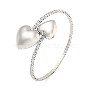 Rack Plating Brass Pave Clear Cubic Zirconia Heart Open Cuff Rings for Women, Cadmium Free & Lead Free, Long-Lasting Plated, Platinum, 1-1/8 inch(2.8cm), Inner Diameter: 2-1/8 inch(5.25cm)(BJEW-B110-04A-P)