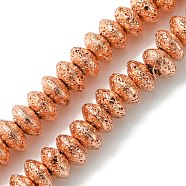 Electroplated Natural Lava Rock Beads Strands, Rondelle, Saucer Beads, Rose Gold Plated, 8.5x4.5mm, Hole: 1.8mm, about 85pcs/strand, 15.59''(39.6cm)(G-I360-P01-03)