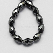 Non-magnetic Synthetic Hematite Beads Strands, Grade A, Faceted, Oval, Black, 9x6x6mm, Hole: 1mm(G-Q907-9x6mm)