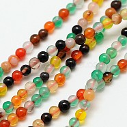 Natural Agate Round Bead Strands, Dyed, Mixed Color, 3mm, Hole: 0.8mm, about 126pcs/strand, 15 inch(X-G-A130-3mm-K03)