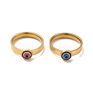 Resin Evil Eye Finger Ring, Golden 304 Stainless Steel Jewelry for Women, Mixed Color, US Size 9(18.9mm)(STAS-H173-06G)