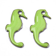 201 Stainless Steel Enamel Charms, Sea Horse, Stainless Steel Color, Green Yellow, 15x7x1mm, Hole: 1.2mm(STAS-N088-17F)