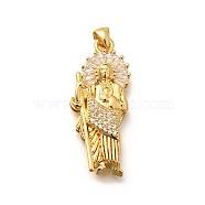 Religion Themed Rack Plating Brass Micro Pave Cubic Zirconia Pendants, Long-Lasting Plated, Lead Free & Cadmium Free, Mixed Shape Charms, Human, 37.5x15.5x6mm, Hole: 5x3mm(KK-L226-007G-09)