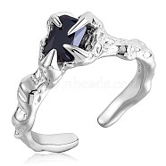 925 Sterling Silver Claw Open Cuff Ring, Cubic Zirconia Gothic Ring for Women, Platinum, Black, US Size 5 1/4(15.9mm)(JR892C)