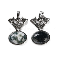 Natural Moss Agate Pendants, with Brass Findings, Lead Free & Cadmium Free, Moon with Oval, 34x24x6mm, Hole: 6.5x5mm(G-F777-02AS-10)