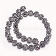 Non-magnetic Synthetic Hematite Beads Strands, Flat Round with Lion Head, Original Color, 13x4mm, Hole: 0.8mm, about 31pcs/strand, 15.74 inch(40cm)(G-P379-J)