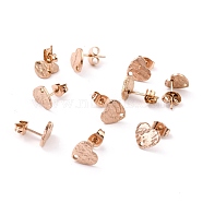 Ion Plating(IP) 304 Stainless Steel Stud Earring Findings, with Ear Nuts, Textured Heart, Rose Gold, 12x9mm, Hole: 1.4mm, Pin: 0.7mm(STAS-I183-05A-RG)