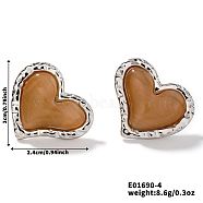 Natural Stone Cat Eye Heart-shaped Stud Earrings, Fashionable High-end Accessories, Platinum, Brown, 20x24mm(GI3370-3)