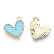 Alloy Enamel Charms, Cadmium Free & Nickel Free & Lead Free, Light Gold, Heart Charm, Deep Sky Blue, 14x13.5x2mm, Hole: 1.5mm(ENAM-T011-204B)