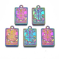 Rack Plating Alloy Pendants, Cadmium Free & Nickel Free & Lead Free, Rainbow Color, Tarot Charms, The Wheel of Fortune X, 23.5x14.5x1.5mm, Hole: 1.8mm(PALLOY-N163-180B)