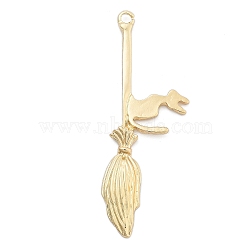 Alloy Pendants, Besom, Cat, Charms, Light Gold, 63x23.5x3.5mm, Hole: 2.5mm(PALLOY-Q365-06LG)