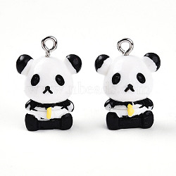 Resin with Iron Pendants, Panda, White, 21~22x16x12mm, Hole: 2mm(RESI-T057-18)