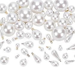 ABS Plastic Imitation Pearls Pendants, with Alloy Loops, Round/Teardrop, Platinum & Light Gold, 7~23.5x4~19.5mm, Hole: 1.2~2mm, 30pcs/bag(KY-WH0046-69)