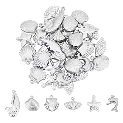 36Pcs 6 Style 304 Stainless Steel Charms, Mixed Shapes, Stainless Steel Color, 6pcs/style(STAS-UN0020-38P)