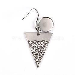 304 Stainless Steel Earring Hooks, Triangle & Flat Round, Stainless Steel Color, Tray: 12mm, 45.5mm, Pin: 0.8mm(STAS-WH0027-20C)