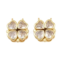 Brass Pave Clear Cubic Zirconia Connector Charms Magnet Links, Heart, Real 16K Gold Plated, 15x13.5x6.5mm, Hole: 1mm(CU-CBA48B8-02G)