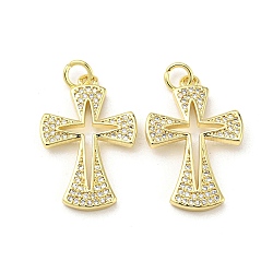 Brass with Cubic Zirconia Pendant, Cross, Real 16K Gold Plated, 25x16.5x2.5mm(FIND-Z023-08D)