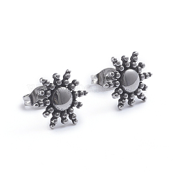 Retro 304 Stainless Steel Stud Earrings, with Ear Nuts, Sun, Antique Silver, 12.5x11mm, Pin: 0.7mm(EJEW-L248-012AS)