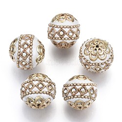 Handmade Indonesia Beads, with Metal Findings, Round, Light Gold, White, 19.5x19mm, Hole: 1mm(IPDL-E010-20-01)