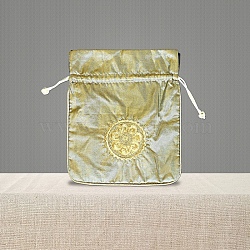 Chinese Style Brocade Drawstring Gift Blessing Bags, Jewelry Storage Pouches for Wedding Party Candy Packaging, Rectangle with Flower Pattern, Pale Goldenrod, 18x15cm(PW-WG69519-08)