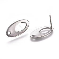 304 Stainless Steel Stud Earring Findings, Oval, Stainless Steel Color, 18.5x9.5x1mm, Hole: 1.5mm, Pin: 0.8mm(X-STAS-E482-01P)
