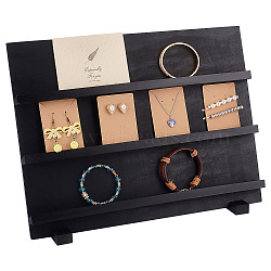 3-Tier Wooden Slant Back Jewelry Display Card Stands, Rectangle Jewelry Display Organizer Holder, for Earring Display Cards, Postcard Storage, Black, 40x14x29.7cm(ODIS-WH0038-79A-02)