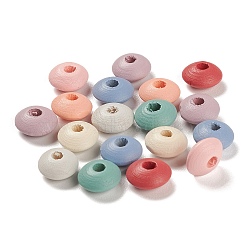 Spray Painted Natural Maple Wood Beads, Flat Round, Mixed Color, 12x6mm, Hole: 3.5mm, about 2380pcs/500g(WOOD-M007-02B)