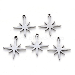 304 Stainless Steel Pendants, Laser Cut, Eight Pointed Star, Stainless Steel Color, 15x15x1mm, Hole: 1.2mm(STAS-N092-37)