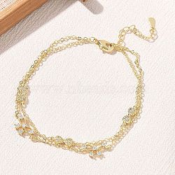 Brass Micro Pave Clear Cubic Zirconia Bowknot Link 2-Strand Bracelets, Long-Lasting Plated, Rack Plating, Lead Free & Cadmium Free, Real 18K Gold Plated, 6.69 inch(17cm)(KK-CBA6980-19G)
