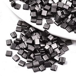2-Hole Glass Seed Beads, Metallic Colours, Rectangle, Gunmetal Plated, 5x4.5~5.5x2~2.5mm, Hole: 0.5~0.8mm, about 118pcs/10g(X-SEED-S031-L-ST576)