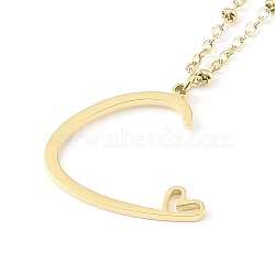 304 Stainless Steel Pendant Necklaces, Letter Charms, Letter C, 16.22 inch(41.2cm), Pendant: 20.5x22.5x1.3mm(NJEW-H029-02G-C)