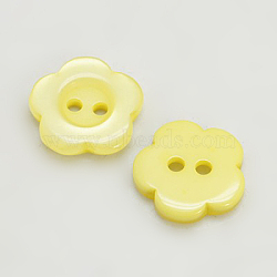 Resin Buttons, Dyed, Flower, Yellow, 12x2.5mm, Hole: 1mm(RESI-D031-12mm-07)