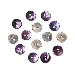 2-Hole Mother of Pearl Buttons, Natural Akoya Shell Button, Dyed, Flat Round, Indigo, 12.5x1mm, Hole: 1.8mm, about 1440pcs/bag(BSHE-G029-08)