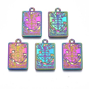 Rack Plating Alloy Pendants, Cadmium Free & Nickel Free & Lead Free, Rainbow Color, Tarot Charms, The Wheel of Fortune X, 23.5x14.5x1.5mm, Hole: 1.8mm