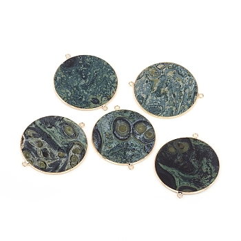 Natural Rhyolite Jasper Links connectors, with Golden Tone Brass Findings, Flat Round, 45~48x39~41.5x1.5~2.2mm, Hole: 1.5mm