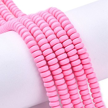 Handmade Polymer Clay Beads Strands, for DIY Jewelry Crafts Supplies, Flat Round, Deep Pink, 6~7x3mm, Hole: 1.5mm, about 113~116pcs/strand, 15.55 inch~16.14 inch(39.5~41cm)