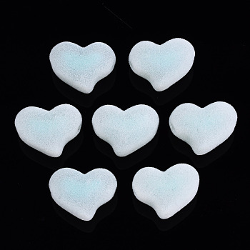 Flocky Acrylic Beads, Bead in Bead, Heart, Pale Turquoise, 16x21x12mm, Hole: 2.5mm