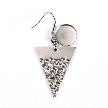 304 Stainless Steel Earring Hooks, Triangle & Flat Round, Stainless Steel Color, Tray: 12mm, 45.5mm, Pin: 0.8mm