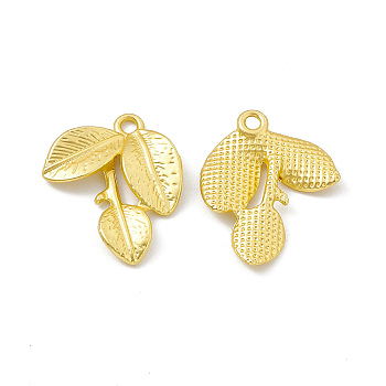 Rack Plating Alloy Pendants, Cadmium Free & Lead Free & Nickle Free, Leaf Charms, Matte Gold Color, 25.5x20.5x2.5mm, Hole: 2.3mm