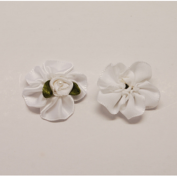 Handmade Woven Costume Accessories, with Acrylic Beads Flower, White, 29x27x14mm