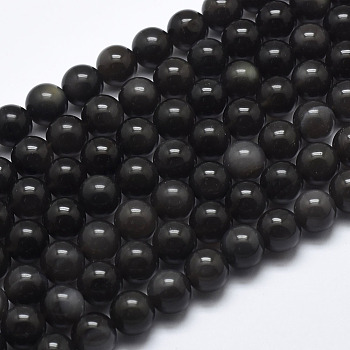 Natural Ice Obsidian Beads Strands, Round, 10mm, Hole: 1mm, about 39pcs/strand, 39cm(15.5 inch)