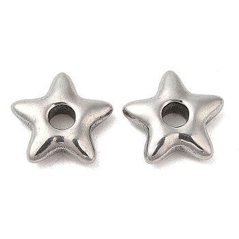 304 Stainless Steel Beads, Star, Stainless Steel Color, 12x12.5x3.4mm, Hole: 3.7mm