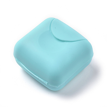 Portable Plastic Soap Container with Cover, For Bathroom Accessories, Blue, 70.5x70.5x44mm, Inner Diameter: 64.5x65.5mm