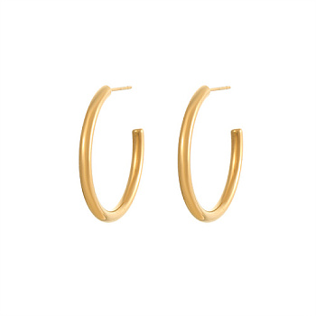 Titanium Steel Ring Stud Earrings, Half Hoop Earrings, Golden, 32.3x2mm