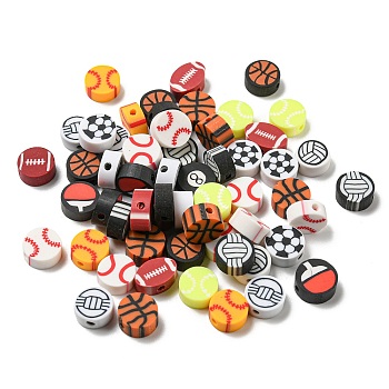 Handmade Polymer Clay Beads, Football/Basketball/Rugby/Volleyball/Baseball, Mixed Color, 9.5x4.5mm, Hole: 1.8mm