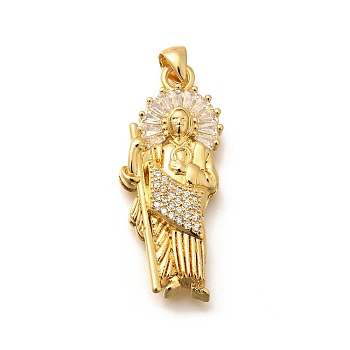 Religion Themed Rack Plating Brass Micro Pave Cubic Zirconia Pendants, Long-Lasting Plated, Lead Free & Cadmium Free, Mixed Shape Charms, Human, 37.5x15.5x6mm, Hole: 5x3mm