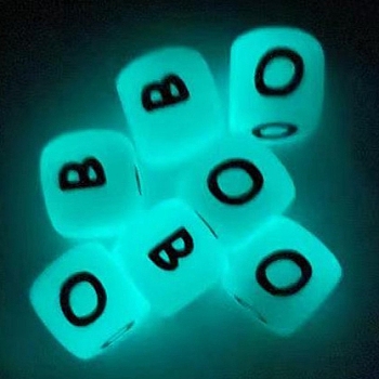 Cube Luminous Silicone Beads, DIY Nursing Necklaces and Bracelets Making, Chewing Pendants For Teethers, Glow in the Dark, Letter L, 12x12x12mm