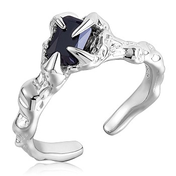 925 Sterling Silver Claw Open Cuff Ring, Cubic Zirconia Gothic Ring for Women, Platinum, Black, US Size 5 1/4(15.9mm)