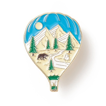 Hot Air Balloon Enamel Pin, Creative Mountain & Tree Zinc Alloy Enamel Brooch for Jackets Hats Bags, Golden, Colorful, 29.5x22x9mm, Pin: 1mm