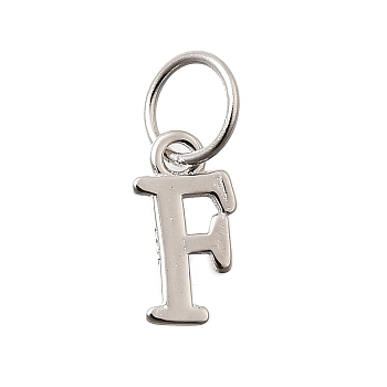 925 Sterling Silver Pendants, Letter, Letter F, 10x5x1mm, Hole: 4mm